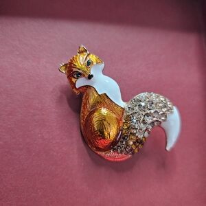 Fox Brooch with Orange and White Enamel
